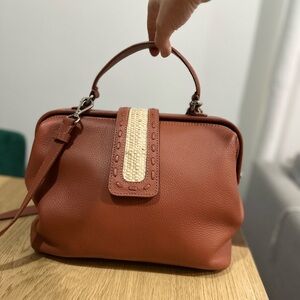 Leather, rattan detailing hand & cross-body bag